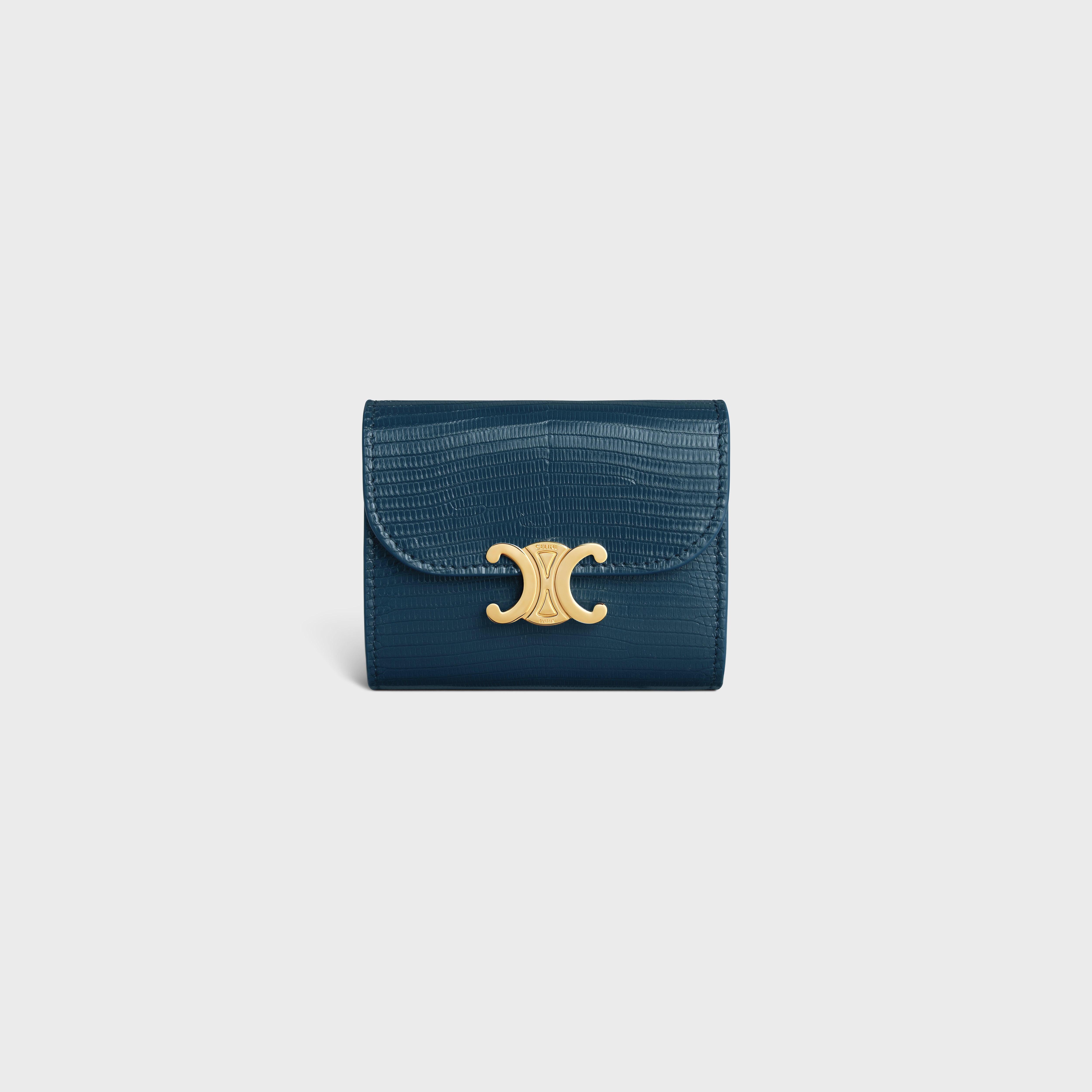 【極美品】 CELINE SMALL FLAP WALLET TRIOMPHE SMALL FLAP WALLET TRIOMPHE IN LIZARD - TEAL BLUE | CELINE